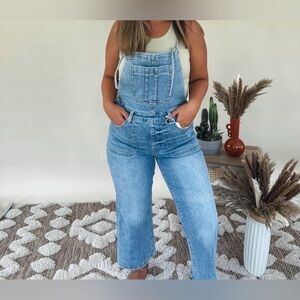 Risen Cropped Denim Overalls